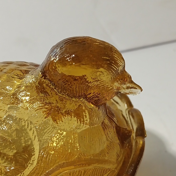 Vintage Honey Amber Glass Bird On Nest- Portieux Vallerysthal France - Picture 8 of 8